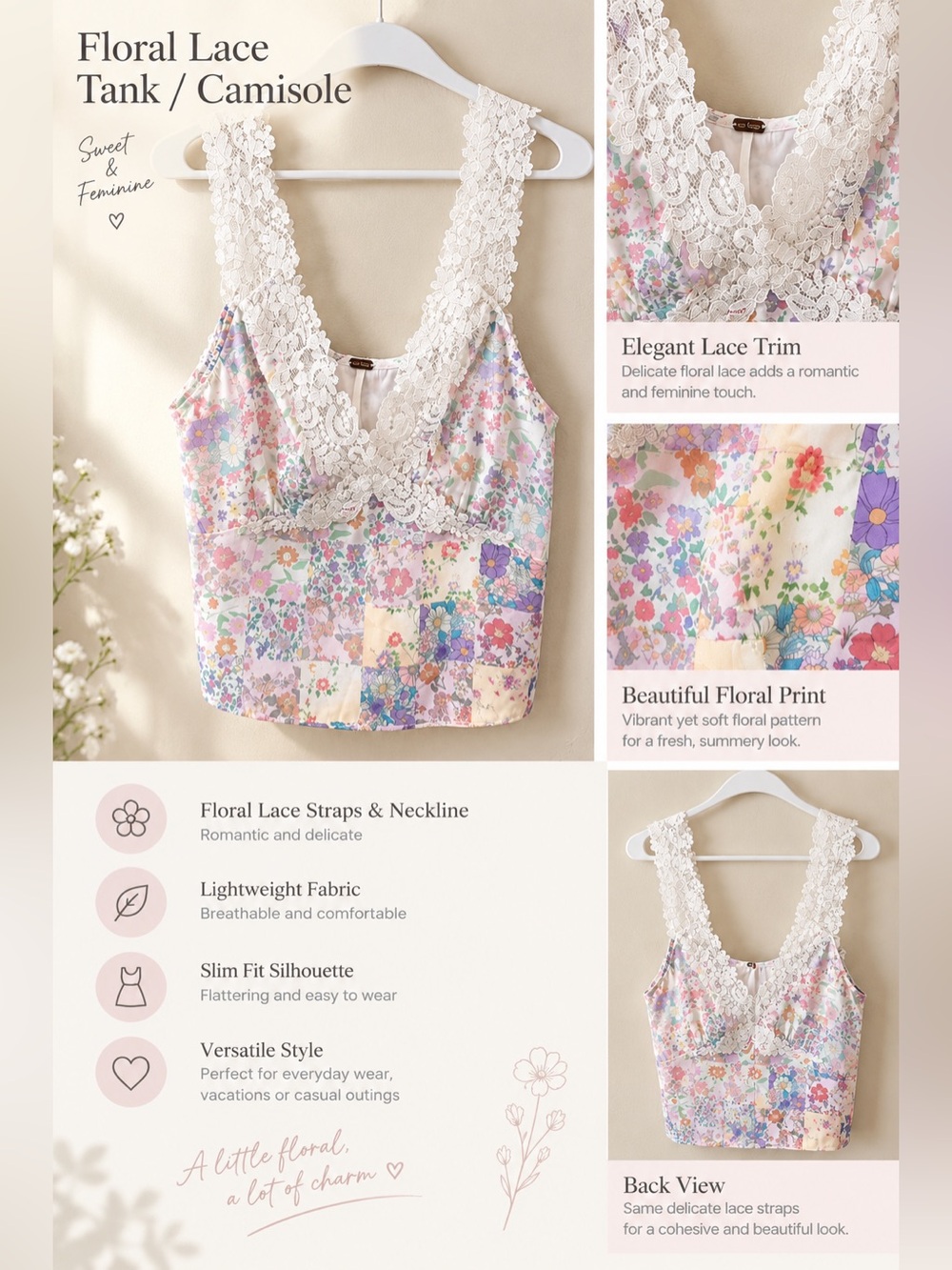 Free People Floral Patchwork Lace-Trim Bandeau Top in White & Pastel